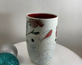 Ceramic Wine Tumbler with White Rabbit, Juice Glass, Beer Glass, Toothbrush Holder, Pen Holder