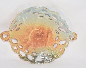 Ceramic Centerpiece Dish with Handles and Cut Out Design