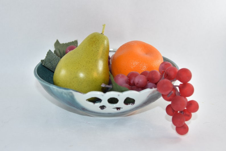 Fruit Bowl with Lotus Flower Cut Outs. Home Decor or Office Decor. 9th Anniversary Gift. Ceramics and Pottery Anniversary. image 6