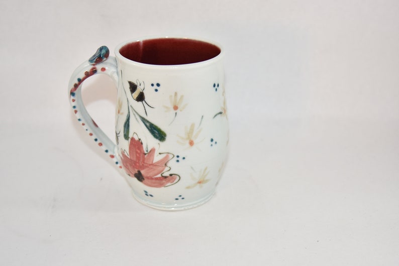 Large Ceramic Coffee Cup with Heart and XOXO Holds 20 Ounces. Pottery Tea cup , Ceramics and Pottery Anniversary Gift image 2