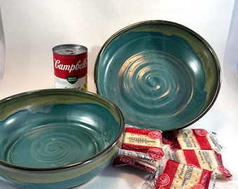 Wheel-thrown Ceramic Bowls in Green Glazes | Pasta, Salad and Soup | Oregon Pottery Studio Art