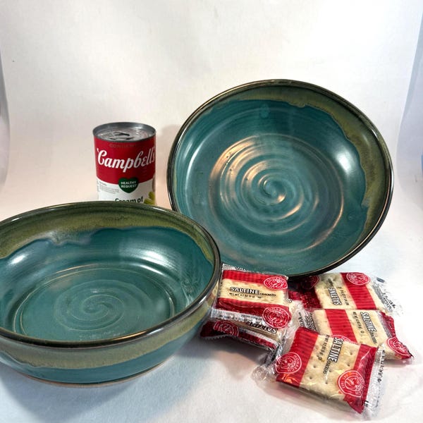 Wheel-thrown Ceramic Bowls in Green Glazes | Pasta, Salad and Soup | Oregon Pottery Studio Art