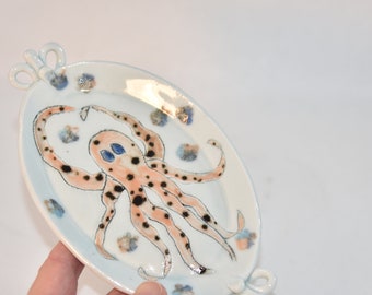 Trinket Dish with Octopus, Sister gift, Candleholder,  Ceramics and Pottery Anniversary