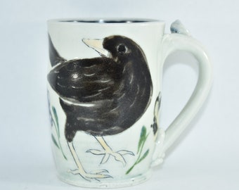 Extra Large 18 Ounce Crow or Raven or Blackbird Ceramic Mug - Handmade Pottery