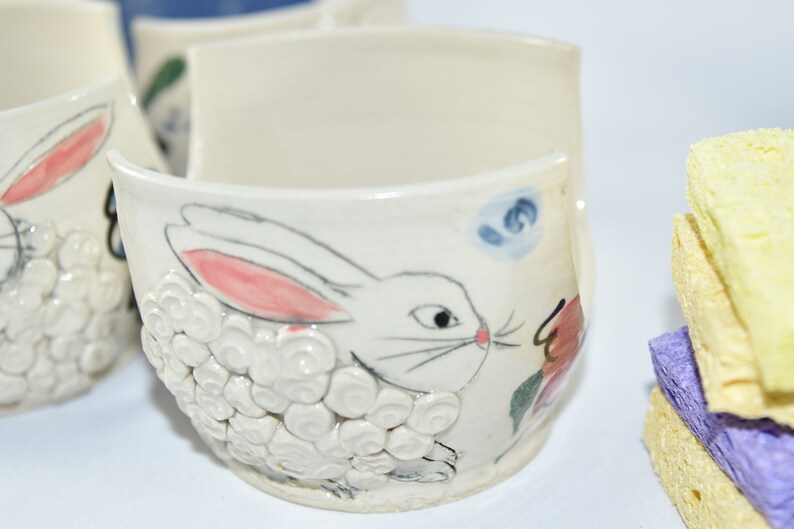 Ceramic Sponge Holder for Kitchen Sink. Scrubby Holder. Scrubbie Bowl for Sponge. Cup for Scrubber. RABBIT DESIGN