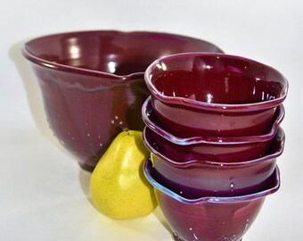 5 Pc Salad Bowl Set - Red Purple Glaze