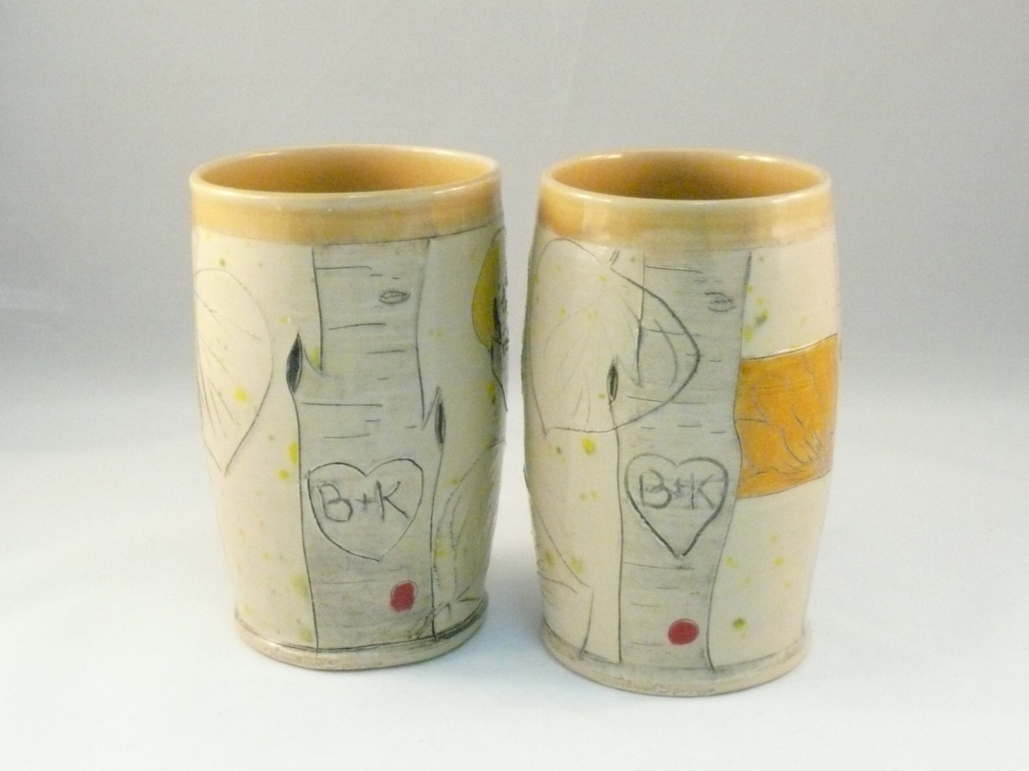 Two Personalized Cups Pottery Vases Couples Wedding Gift Etsy