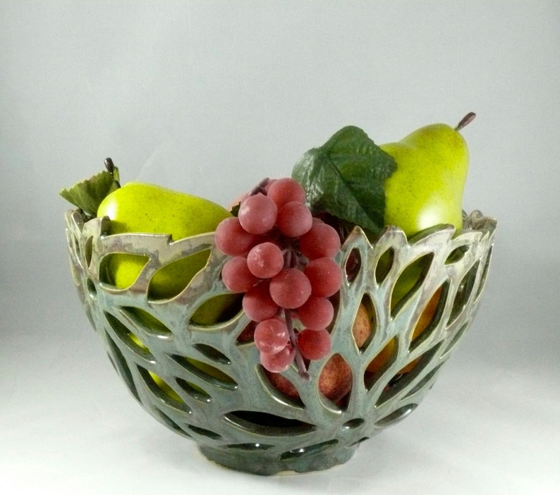 Fruit Bowl with Lotus Flower Cut Outs. Home Decor or Office Decor. 9th Anniversary Gift. Ceramics and Pottery Anniversary. image 8