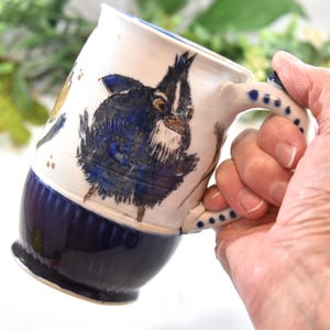Tall Blue Jay Pottery Mug Holds 18oz: Handmade Ceramic Coffee Cup with Bird Design