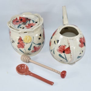 Save the Bees Sugar Bowl and Creamer Set. Pottery Jar Spoon, 9th Anniversary Gift, Creamer Pitcher image 8