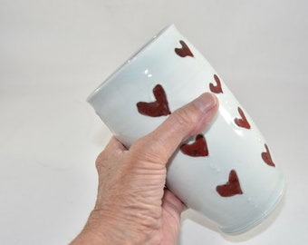Valentine Pottery Heart of my Hearts: Drinking Glass, Spoon Holder, Toothbrush Holder,  Pen Cup, Tea Cup, Pencil Holder