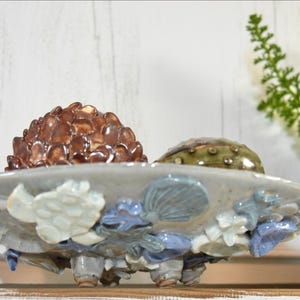 Handmade Pottery Serving Bowl with Barnacles: Coastal Sea Life Decor