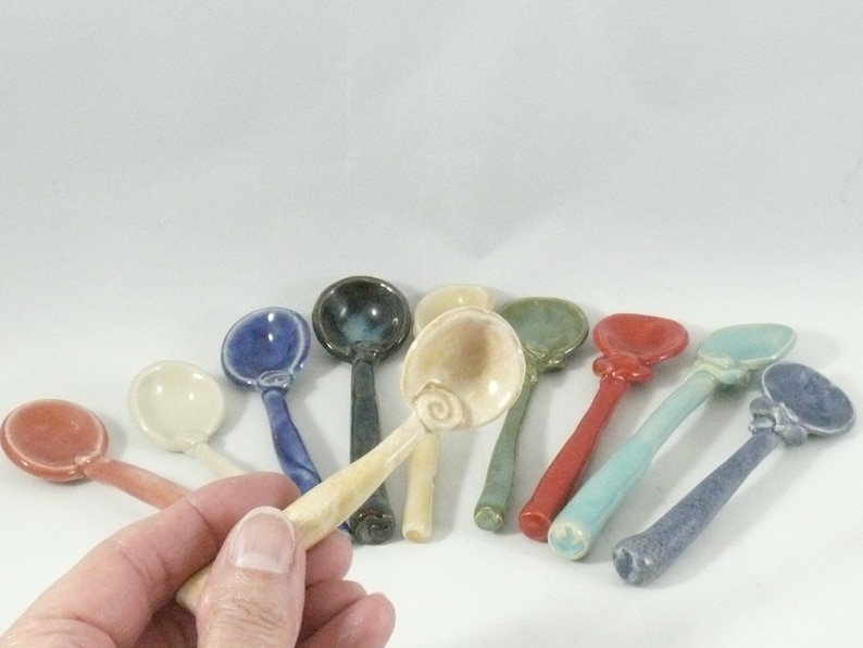 Colorful Small Ceramic Spoons. Handmade Pottery Ceramic Teaspoon, sugar spoon, salt spoon, coffee spoon image 5