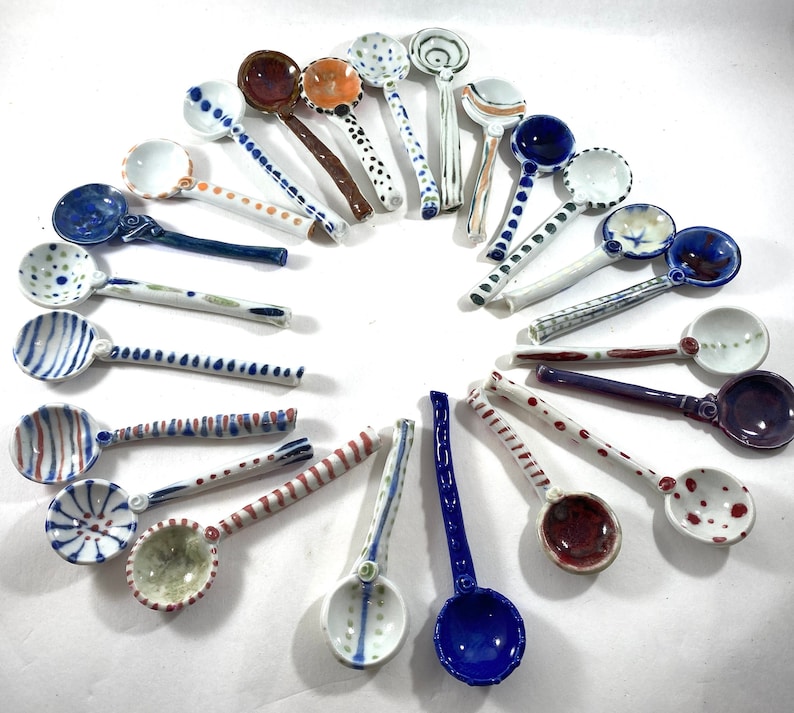 Colorful Small Ceramic Spoons. Handmade Pottery Ceramic Teaspoon, sugar spoon, salt spoon, coffee spoon image 1
