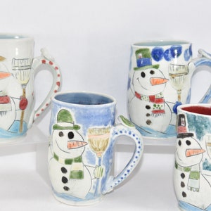 Extra Large Modern Handmade Mug with Snowman. 20 Ounces Handmade Pottery Coffee Cup. Beer Mug. image 2