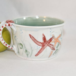Oversized mug with Crab and Starfish. Large soup mugs. Ceramic latte cups. Handmade Pottery tea cups. Ceramics and pottery image 2