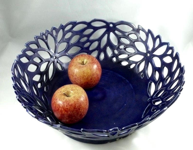 Fruit Bowl with Lotus Flower Cut Outs. Home Decor or Office Decor. 9th Anniversary Gift. Ceramics and Pottery Anniversary. image 9