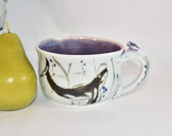 Whale and Starfish Latte Cappuccino Cup, Cereal Bowl ceramics and pottery mug Handmade Tea Cup
