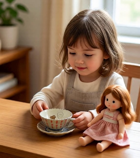 Alice in Wonderland Tea Cup and saucer Set: Handmade Pottery with Mouse & Cheese