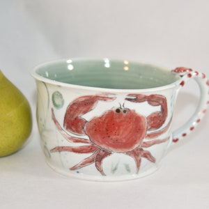 Oversized mug with Crab and Starfish. Large soup mugs. Ceramic latte cups. Handmade Pottery tea cups. Ceramics and pottery image 1