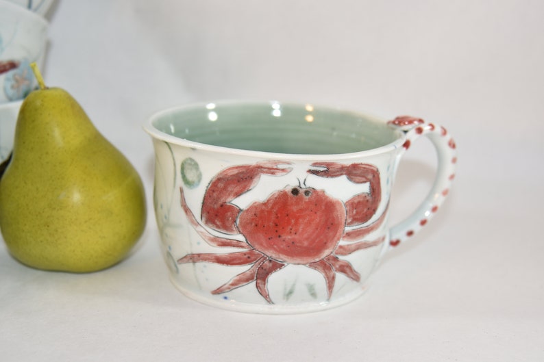 Oversized mug with Crab and Starfish. Large soup mugs. Ceramic latte cups. Handmade Pottery tea cups. Ceramics and pottery image 1