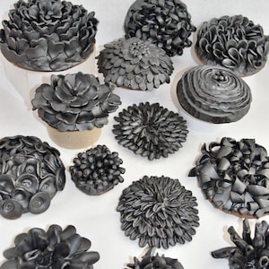 Handcrafted Ceramic Wall Flowers: Black Floral Garden Decor, Paperweight & Unique Gift for Nature Lovers