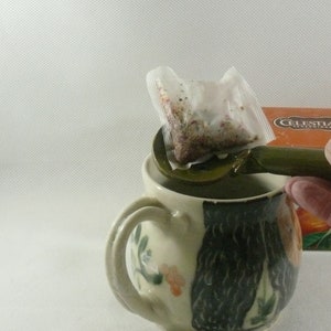 Handmade small slotted spoon. Olive spoon. Ceramic tea strainer. Tea bag holder. Mini colander image 7