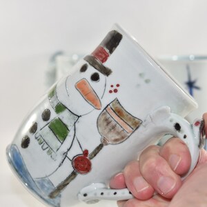 Extra Large Modern Handmade Mug with Snowman. 20 Ounces Handmade Pottery Coffee Cup. Beer Mug. image 6