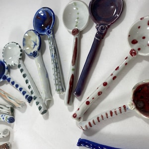 Colorful Small Ceramic Spoons. Handmade Pottery Ceramic Teaspoon, sugar spoon, salt spoon, coffee spoon image 9