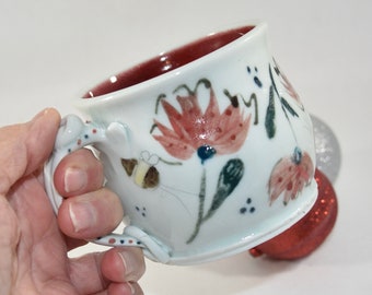 Handmade Pottery coffee mug in Save the Bees Design. Ceramic Tea Cup.