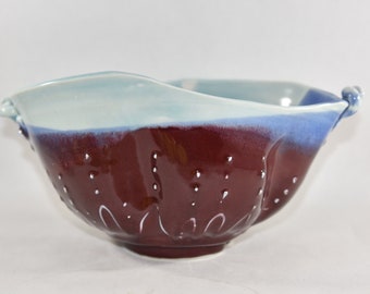 Unusual Celedon Blue and Purple Red Handmade Pottery Bowl. Serving Bowl. Modern Office Decor