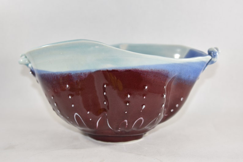 Unusual Celedon Blue and Purple Red Handmade Pottery Bowl. Serving Bowl. Modern Office Decor image 1