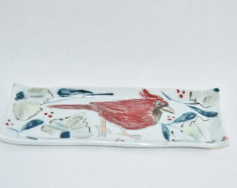 Red Cardinal Butter Dish, Trinket Dish, Spoon Rest, Sister Gift Birthday Gift, Appetizer plate, Desk accessory