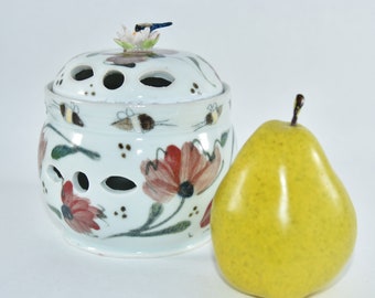 Handmade Pottery Garlic Keeper with Bumblebees. Ceramic Garlic Jar. 9th anniversary gift for her