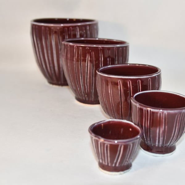 Stunning Red Ceramic Bowl Set of 5, Stacking Bowls, Mixing Bowls, Nesting Bowls, Ceramics and Pottery Anniversary, Kitchen DinnerWare