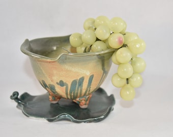 Berry Bowl Colander,  Sieve Strainer in Greens and Yellows. 9th Anniversary Gift Ceramics and Pottery