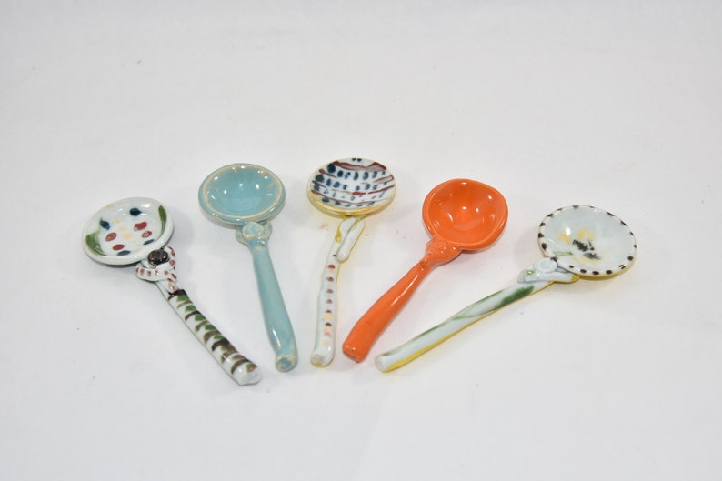 Colorful Small Ceramic Spoons. Handmade Pottery Ceramic Teaspoon, sugar spoon, salt spoon, coffee spoon image 3