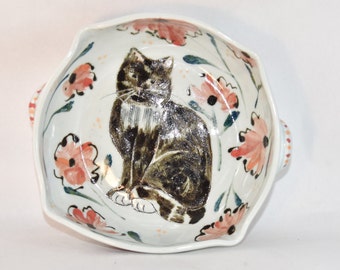 Cat Lover Gift! Red Pottery Baking Dish, Casserole Bakeware, Square Serving Bowl