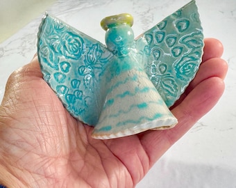Handmade Ceramic Angel Figurine | Small Guardian Gift for Hospital, Memorial, or Bereavement Comfort