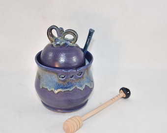 Purple Honey Pot, Sugar Bowl, Pottery Anniversary Gifts,