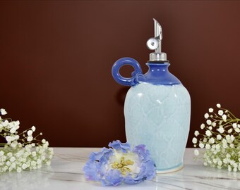 Ceramic Olive Oil Bottle | Elegant Kitchen Pouring Container for Vinegar, Lemon Juice & Salad Dressings