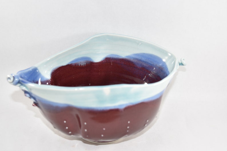Unusual Celedon Blue and Purple Red Handmade Pottery Bowl. Serving Bowl. Modern Office Decor image 4