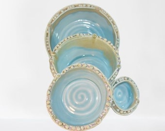 4 Piece Nesting Bowl Set in Sand and Sea Colors