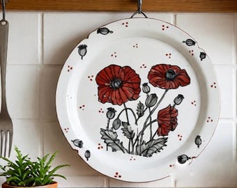 Handcrafted Poppy Flower Porcelain Dinner Plate for Everyday Use