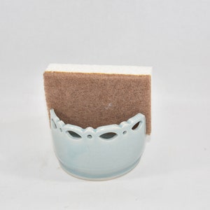 Ceramic Sponge Holder for Kitchen Sink. Scrubby Holder. Scrubbie Bowl for Sponge. Cup for Scrubber. ROBIN'S EGG BLUE