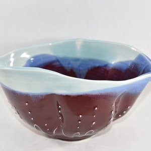 Unusual Celedon Blue and Purple Red Handmade Pottery Bowl. Serving Bowl. Modern Office Decor image 2