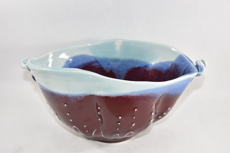 Unusual Celedon Blue and Purple Red Handmade Pottery Bowl. Serving Bowl. Modern Office Decor image 2