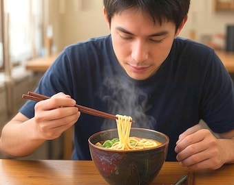 Oversized 42oz Asian-Inspired Ceramic Bowl Set for Ramen, Pho, Rice - Includes Chopsticks and Spoons