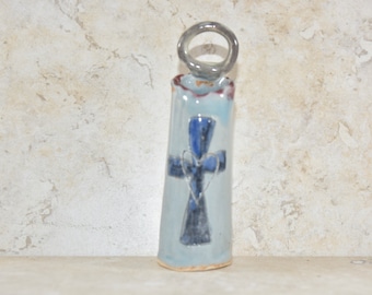 Angel vase with cross and halo. Religious bud vase.