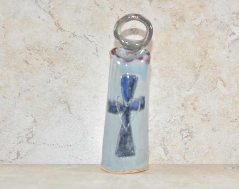 Angel vase with cross and halo. Religious bud vase. image 1